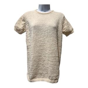 Karen Kane Cream Nubby Knit Short Sleeve Sweater Size M Coastal Quiet Luxury